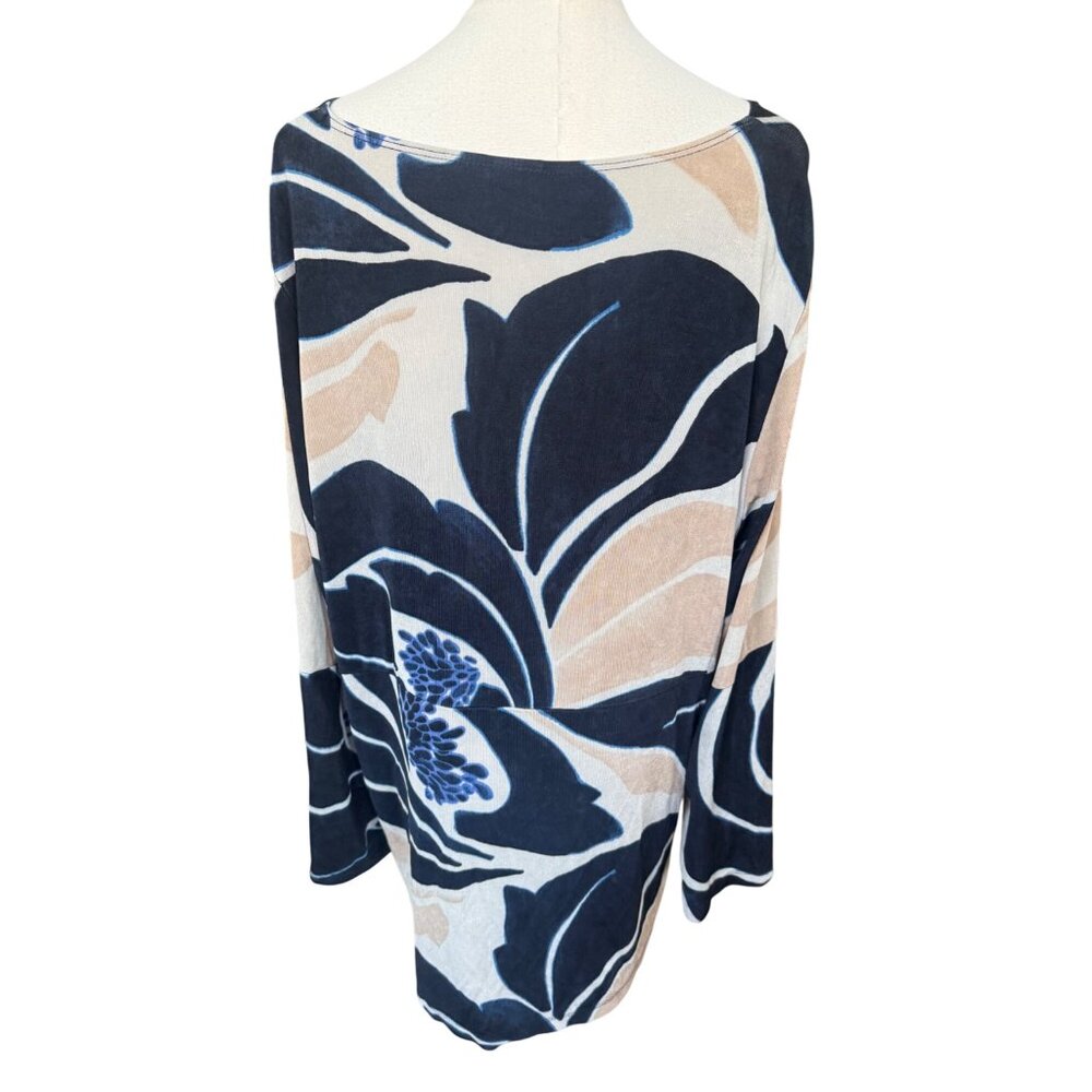 Chicos Travelers Slinky Knit Long Sleeve‎ Floral Top Size 3 XL Artsy Art To Wear - Picture 5 of 8